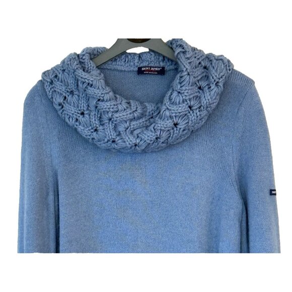 Saint James Women's Wool Blend Knitted Cowl Neck Sweater Blue France Size 8 USA - Picture 3 of 8
